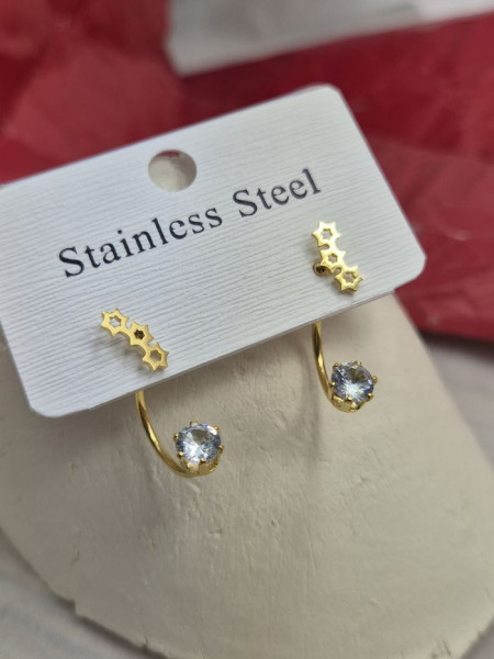 Золотистые стальные серьги-джекеты Созвездие с фианитами 1J11518CJJ