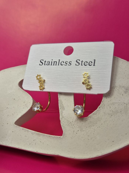 Золотистые стальные серьги-джекеты Созвездие с фианитами 1J11518CJJ