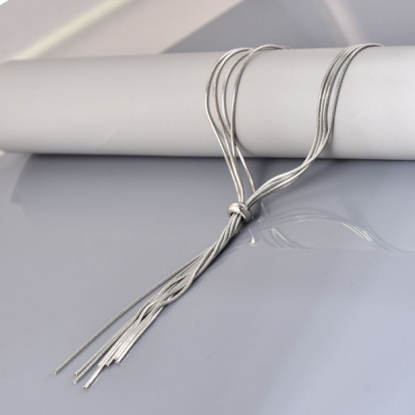 Серебристое колье-галстук каскад CJM17133