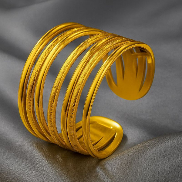 Многослойное кольцо из тонких золотистых полос 1J12168CJJ