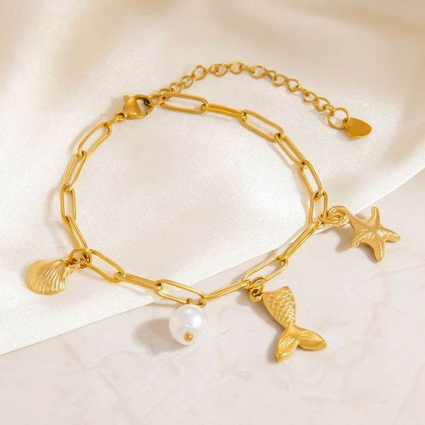 Браслет морской с жемчугом и тематическими подвесками CJL45337