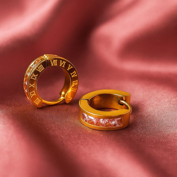 Стальные серьги-конго с напылением золотом и фианитами J10251CJJ