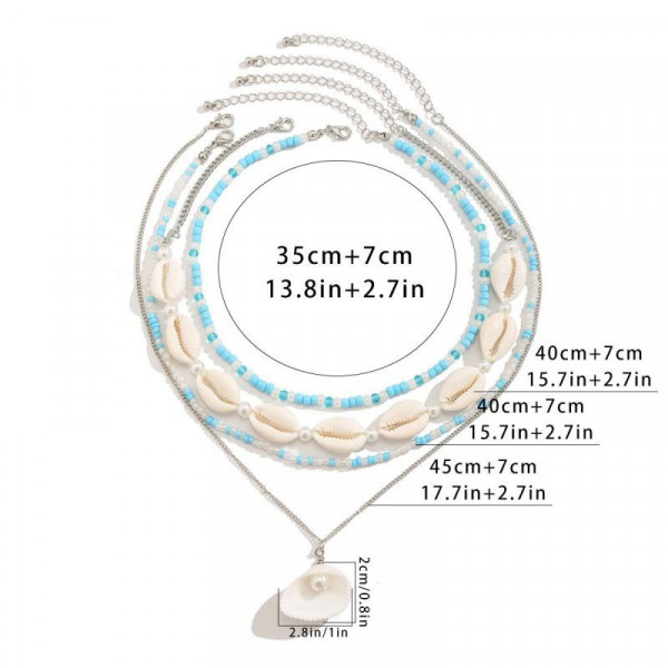 Многослойный чокер с синим бисером и натуральными ракушками CJM16930