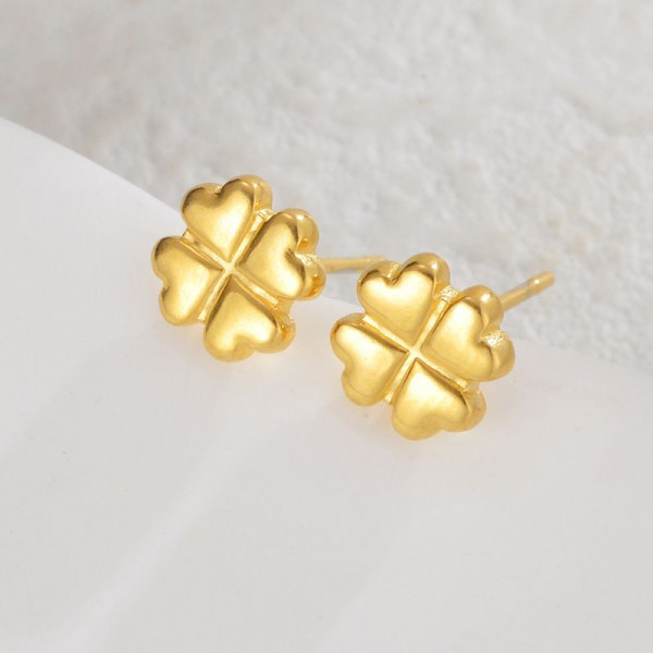 Серьги-пусеты Клевер четырехлистник дутый CJL35120