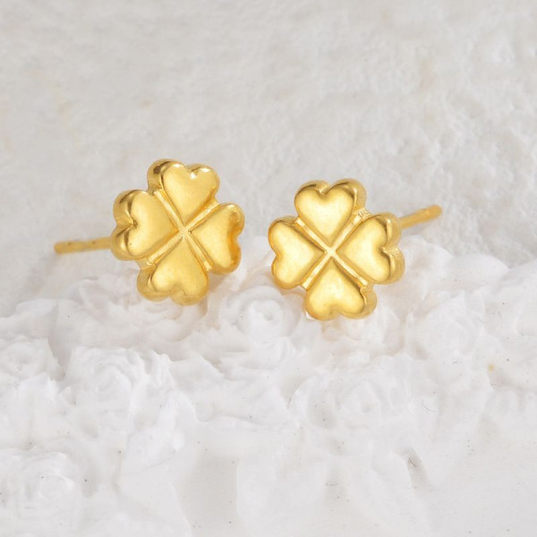 Серьги-пусеты Клевер четырехлистник дутый CJL35120