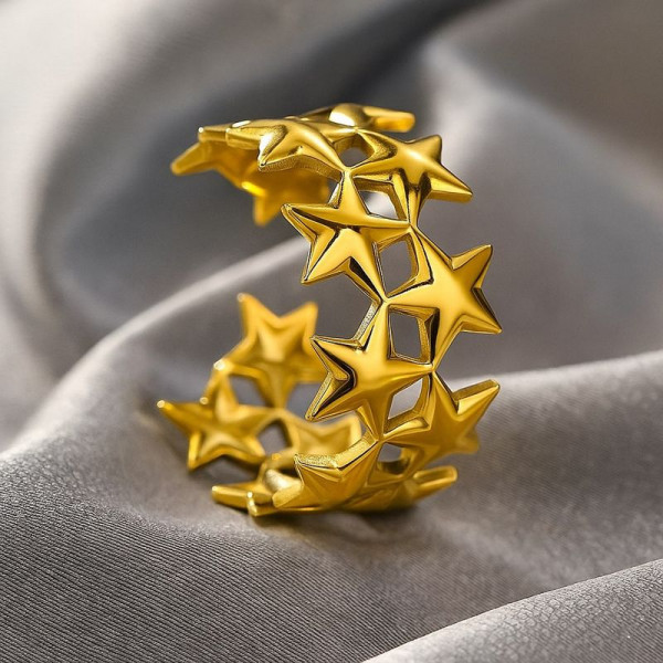 Золотистое кольцо из россыпи объемных звезд 1J12169CJJ