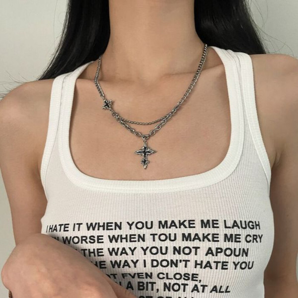 Многослойное колье с подвеской в виде креста CJH56238