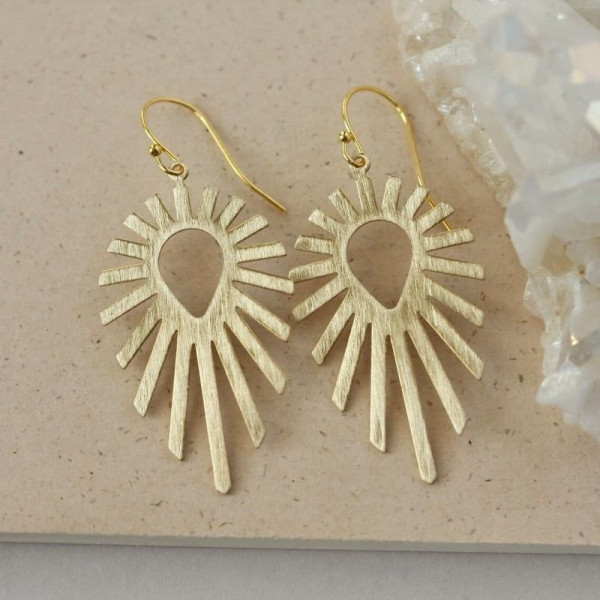 Висячие серьги в форме стилизованного солнца с лучами CJD02084
