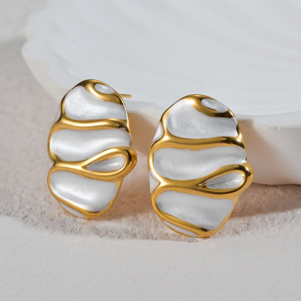 Серьги-пусеты Овалы с рельефной эмалью CJN47898