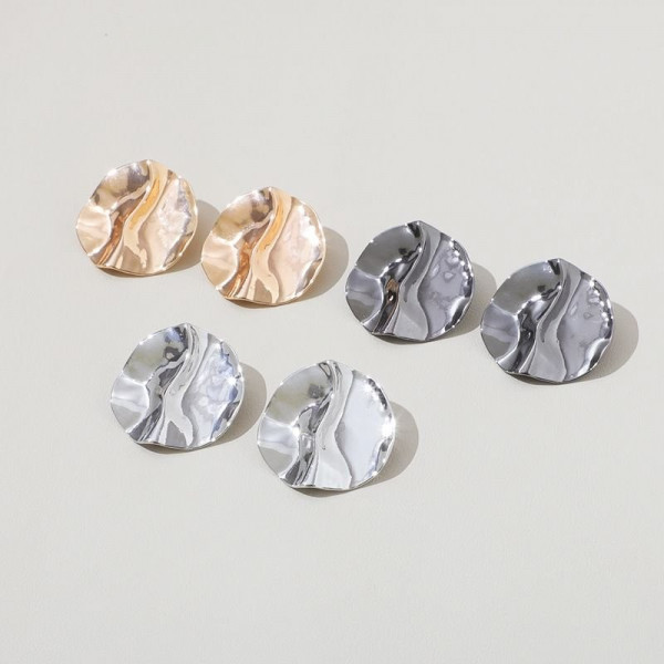 Крупные серьги-диски Мятый металл CJC95362