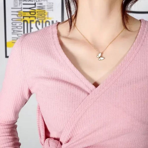 Цепочка стальная с напылением золотом кулон бабочка J10164CJJ