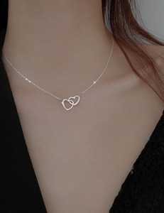 Тонкая серебристая цепочка с двойной подвеской-сердцем L81388