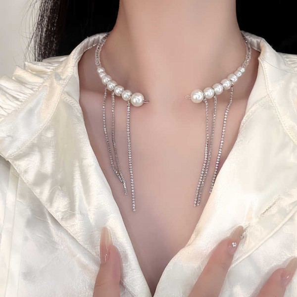 Жесткое колье с жемчугом и каскадом цепей 1J12226CJJ