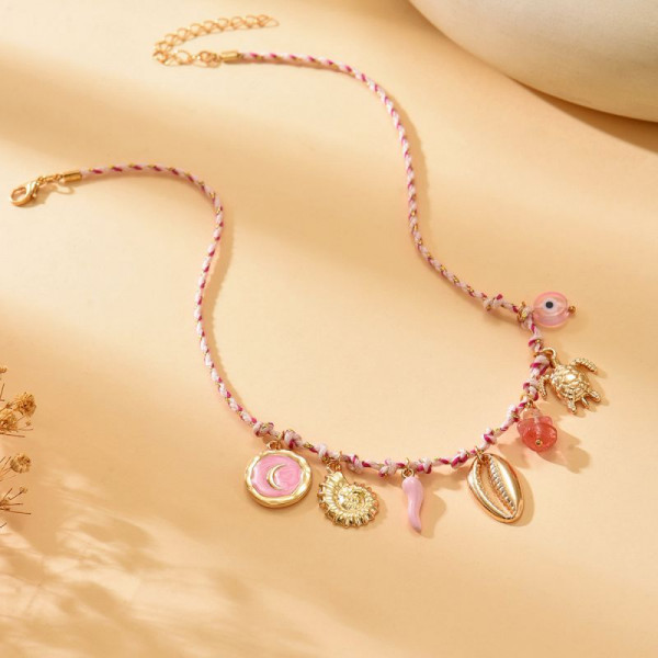 Бохо-колье на бирюзовой цепочке с жемчугом и оберегом CJR61456