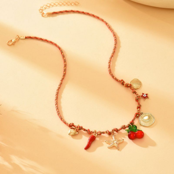 Бохо-колье на бирюзовой цепочке с жемчугом и оберегом CJR61456