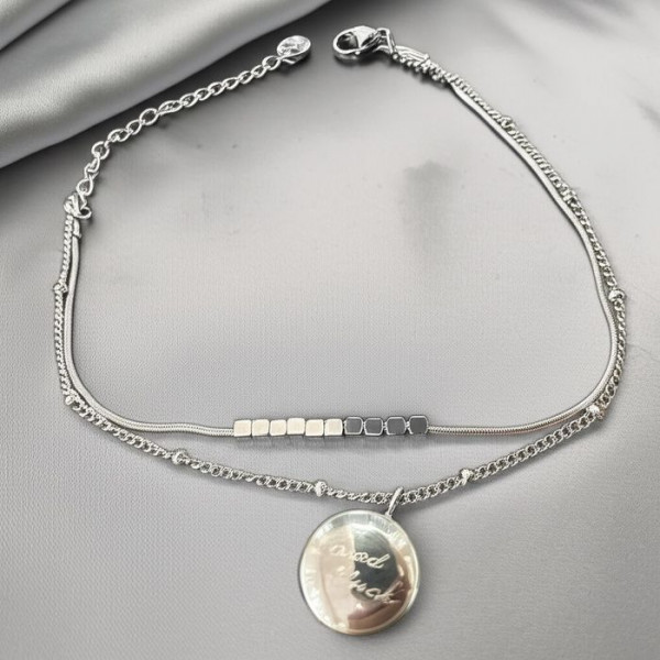 Браслет двухслойный с круглой подвеской и римской гравировкой J11193CJJ