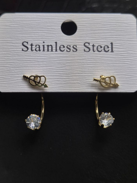 Золотистые стальные серьги-джекеты Крылья ангела с камнями 1J11521CJJ