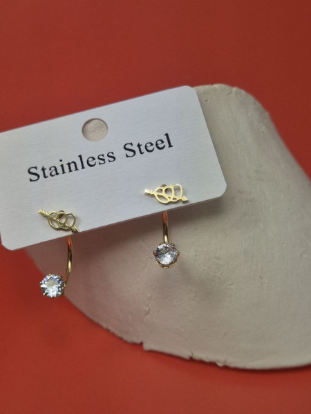 Золотистые стальные серьги-джекеты Крылья ангела с камнями 1J11521CJJ