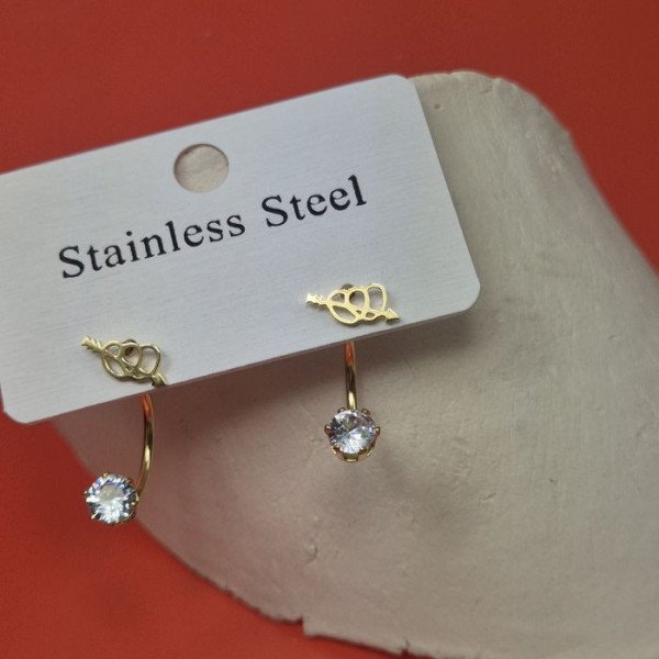 Золотистые стальные серьги-джекеты Крылья ангела с камнями 1J11521CJJ