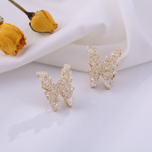 Серьги-гвоздики бабочки ювелирный сплав с бисером и серебряным гвоздиком 1J11940CJJ