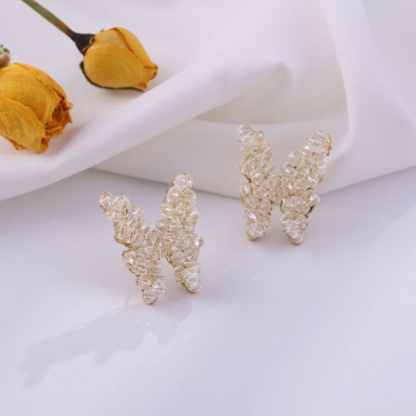 Серьги-гвоздики бабочки ювелирный сплав с бисером и серебряным гвоздиком 1J11940CJJ