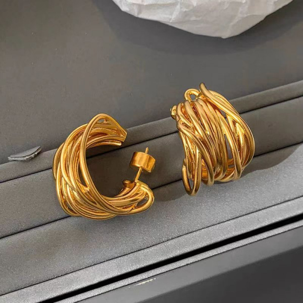 Массивные серьги-конго сложной формы из переплетенных нитей CJP80526