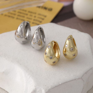 Объемные серьги-капли с гравировкой «звезды» CJL53922