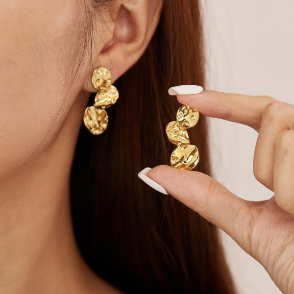 Серьги Висячие Тройные диски «Мятый металл» CJL79308