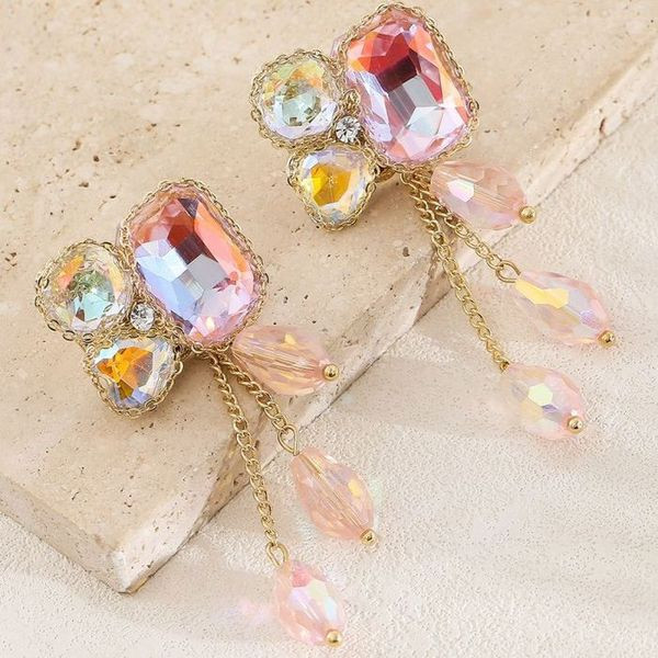 Массивные висячие серьги с радужными кристаллами и цепями CJL17006