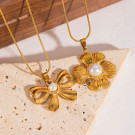 Золотистая цепочка с цветком и жемчугом CJN43026