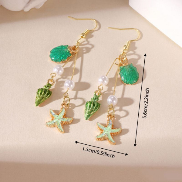 Длинные серьги в морском стиле с ракушками и звездами CJN97540