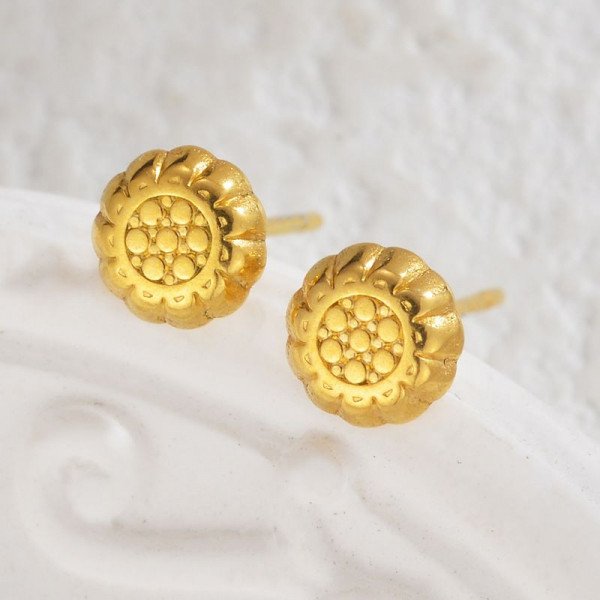 Серьги-пусеты Цветы фактурные круглые CJL35123