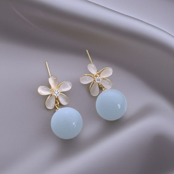 Романтичные серьги-пусеты цветы с опаловым жемчугом 1J11941CJJ