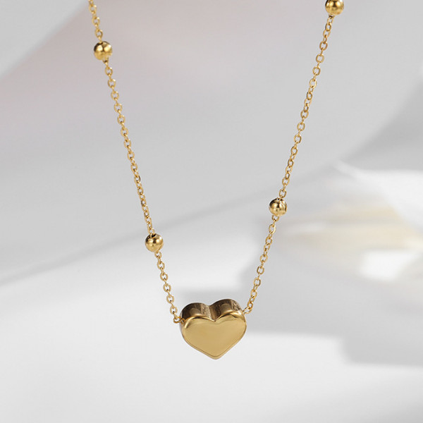 Цепочка стальная с напылением золотом кулон сердце J10158CJJ