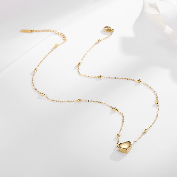 Цепочка стальная с напылением золотом кулон сердце J10158CJJ