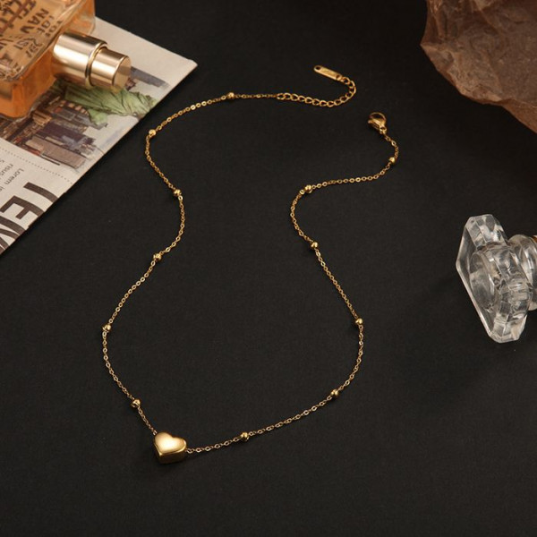 Цепочка стальная с напылением золотом кулон сердце J10158CJJ