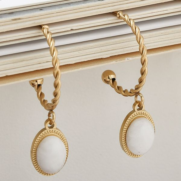 Серьги Висячие кольца-цепочки с бирюзовым камнем CJL46845