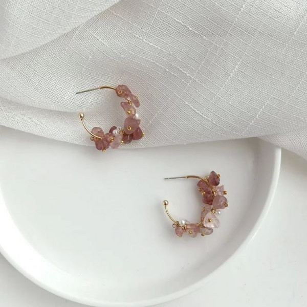 Золотистые серьги-полукольца с розовыми фианитами 1J10452CJJ