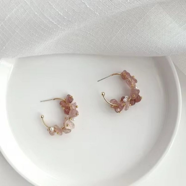 Золотистые серьги-полукольца с розовыми фианитами 1J10452CJJ