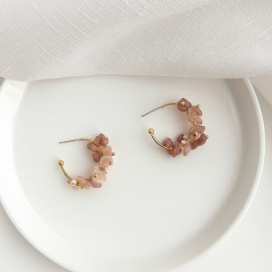 Золотистые серьги-полукольца с розовыми фианитами 1J10452CJJ