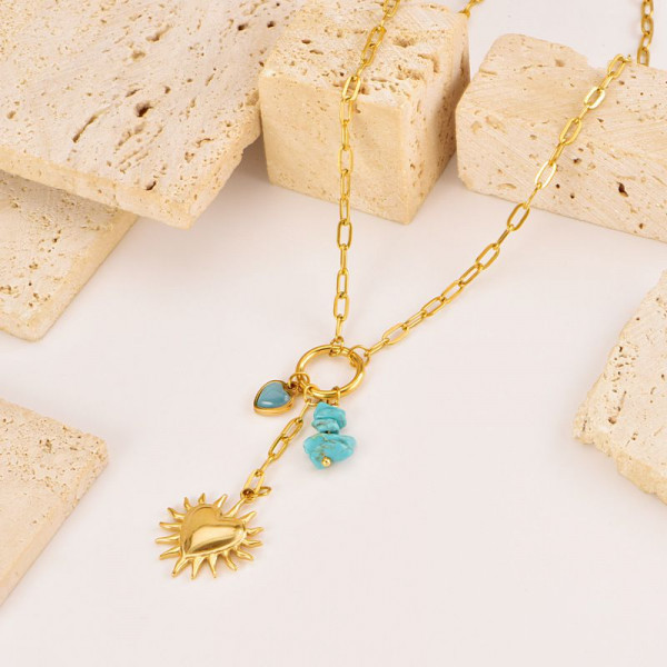Золотистая цепь с бирюзовыми камнями и овальным медальоном CJR55563