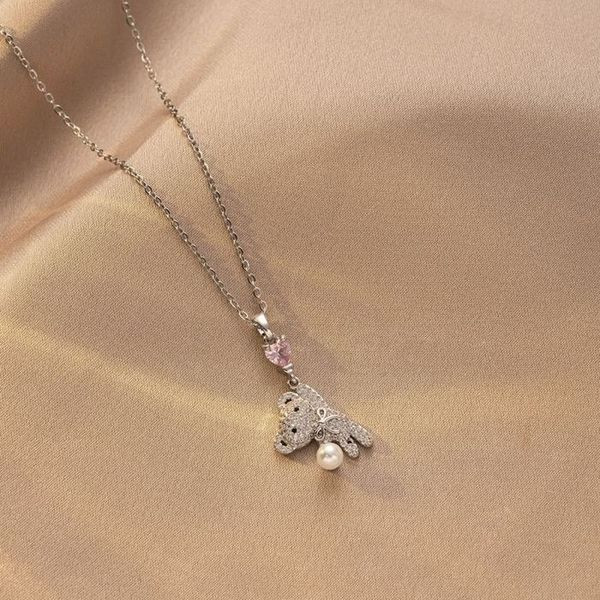 Золотистая цепочка с мишкой и жемчугом CJL34088