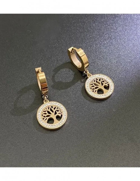 Стальные серьги-подвески с дисками «Древо жизни» в стразах J10016CJJ