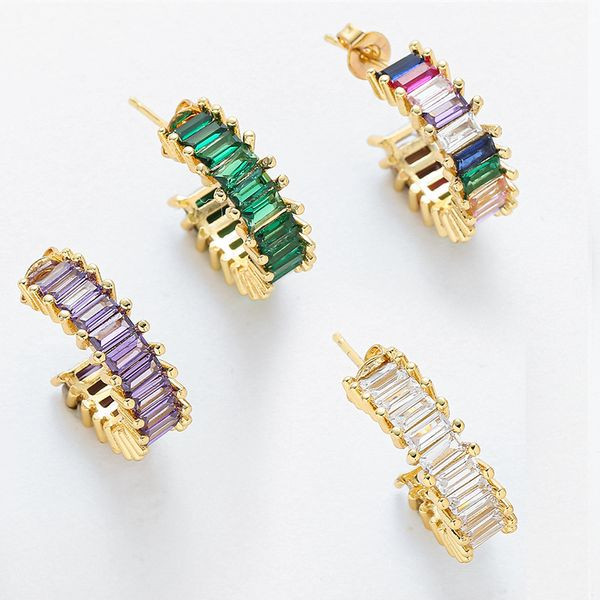 Серьги-кольца разомкнутые с дорожкой крупных страз CJL46862