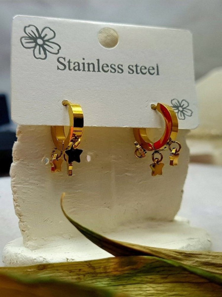 Стальные серьги-конго с напылением золотом подвески звёзды J10256CJJ