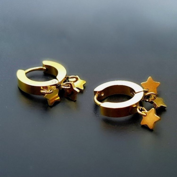Стальные серьги-конго с напылением золотом подвески звёзды J10256CJJ