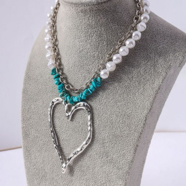 Многослойное колье из жемчуга с разомкнутым сердцем CJH14739