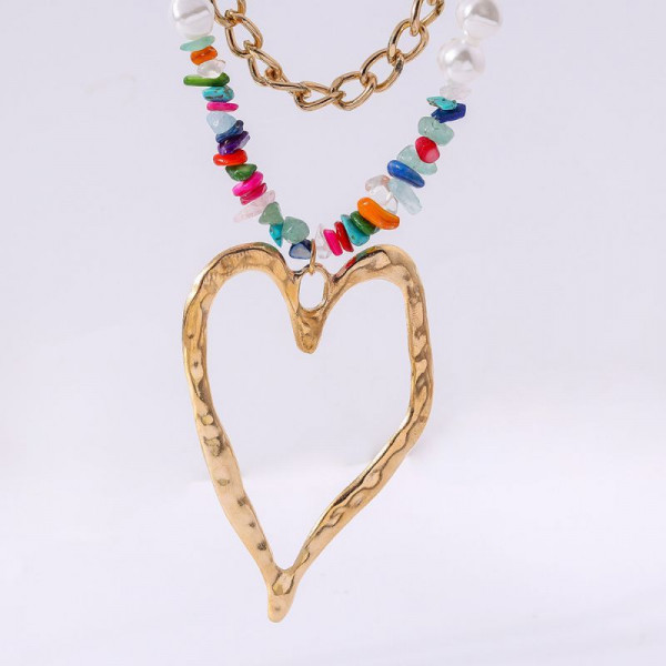 Многослойное колье из жемчуга с разомкнутым сердцем CJH14739