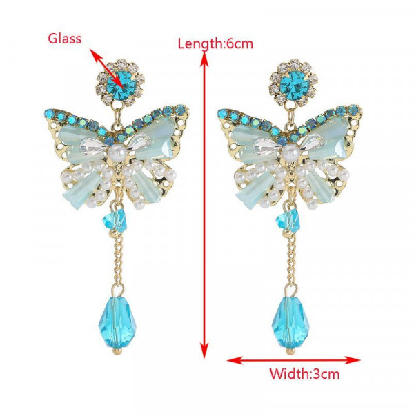 Нарядные серьги в форме бабочек с голубыми кристаллами CJL17008