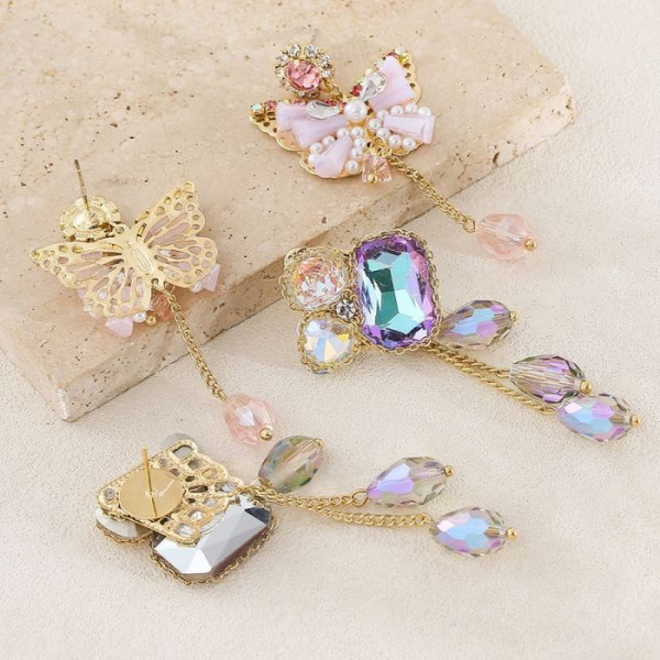 Нарядные серьги в форме бабочек с голубыми кристаллами CJL17008